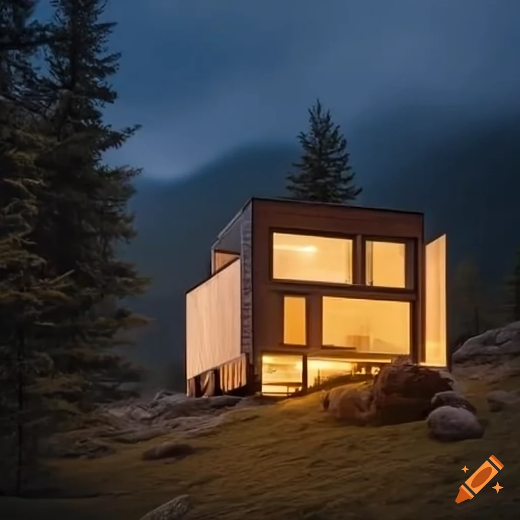 Modern house nestled in the mountains