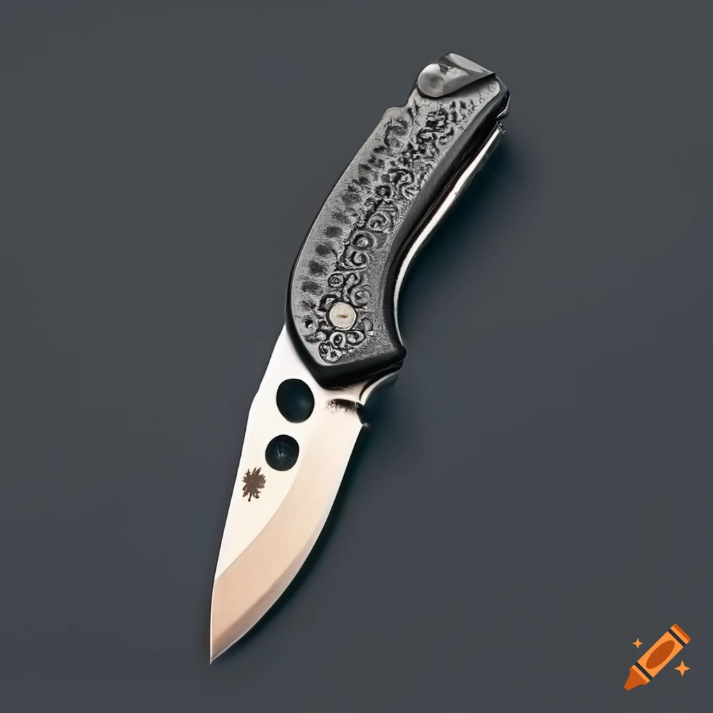 Spyderco jackknife with grip on dark glass steel table in futuristic Japan style