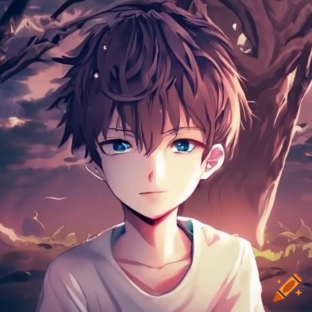 Anime boy under a tree
