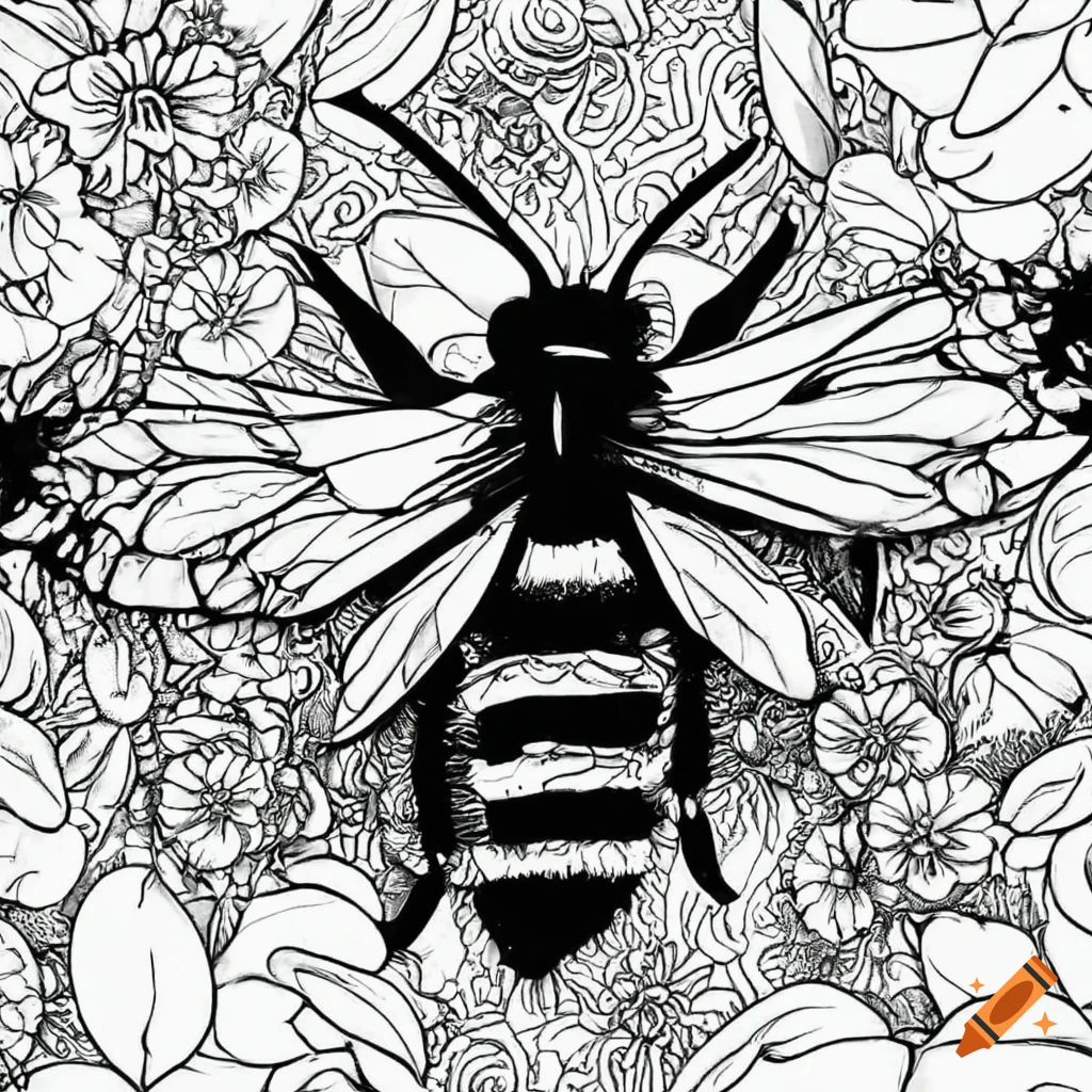 Black and white bee coloring page
