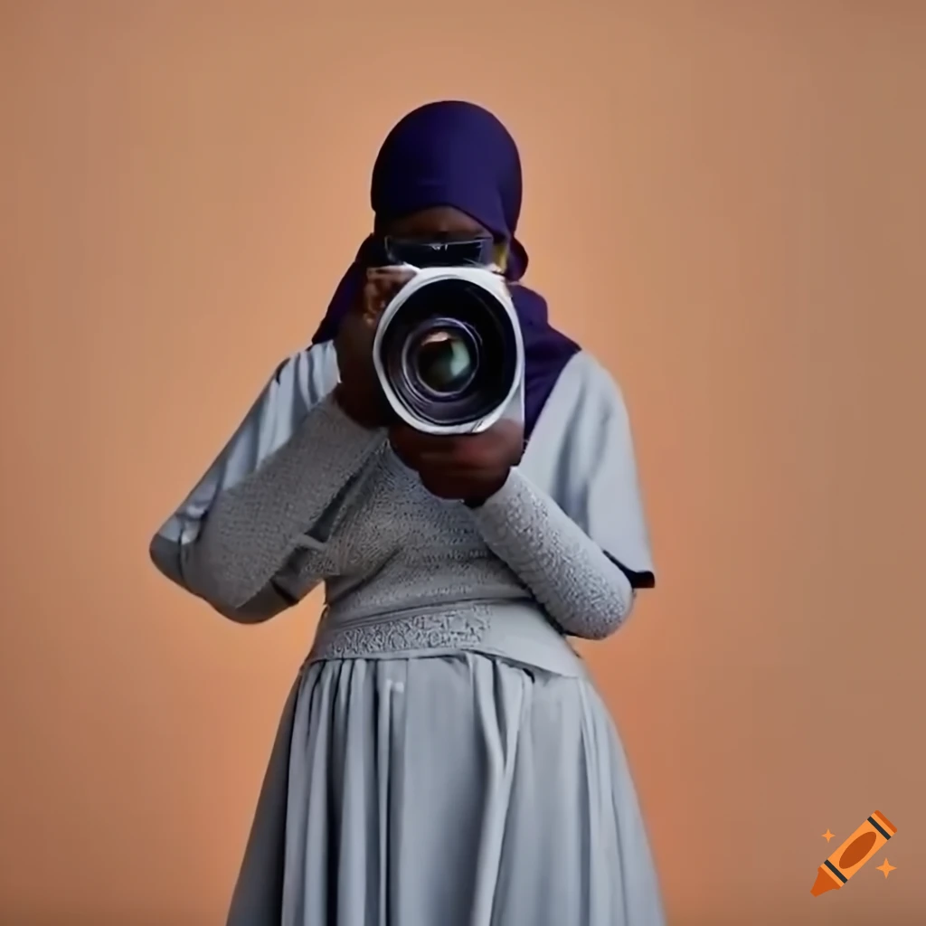 Black Muslim woman filming African sunset