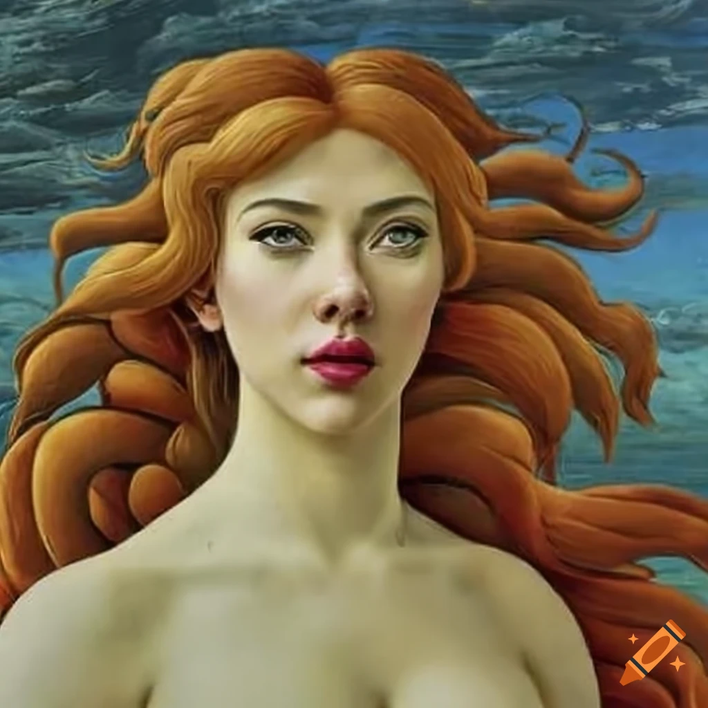 Scarlett Johansson in the style of the Birth of Venus painting