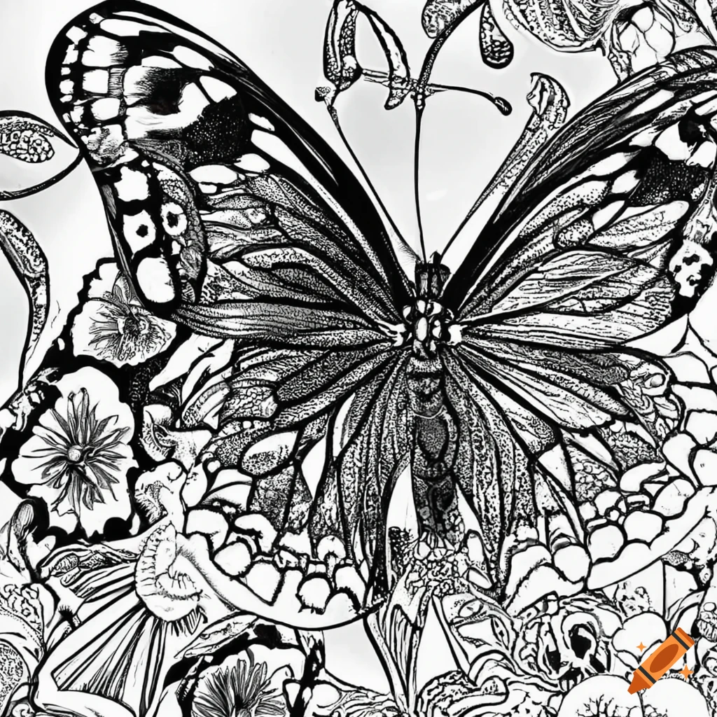 Black and white butterfly coloring page
