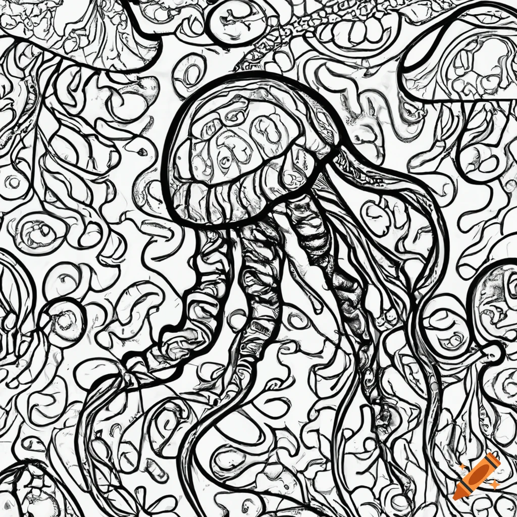 Black and white coloring page of a jellyfish