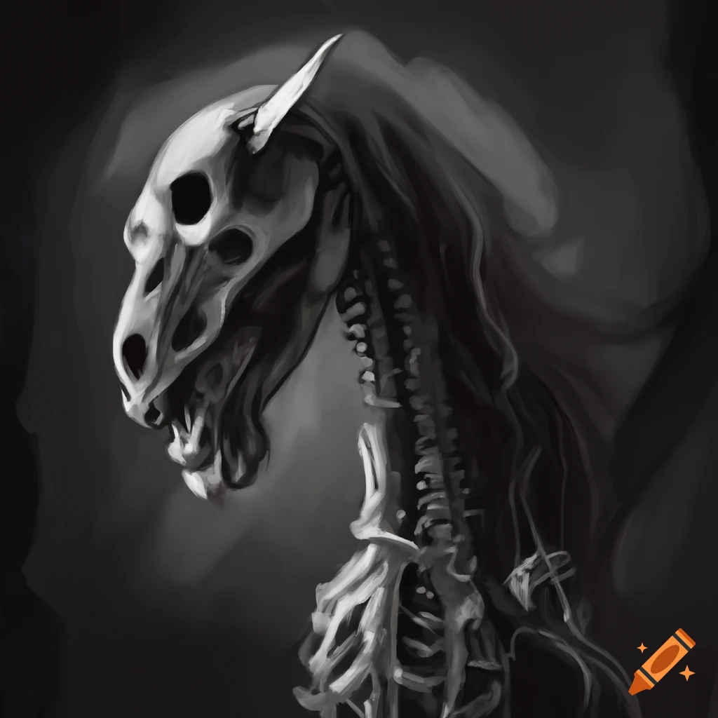 Undead horse skeleton concept art for D&D low level enemy