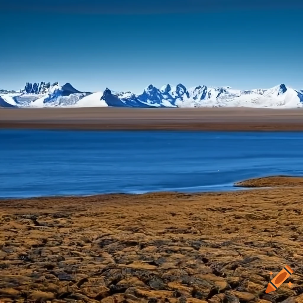 Barren landscape of Kerguelen Island with distant mountains and lakes