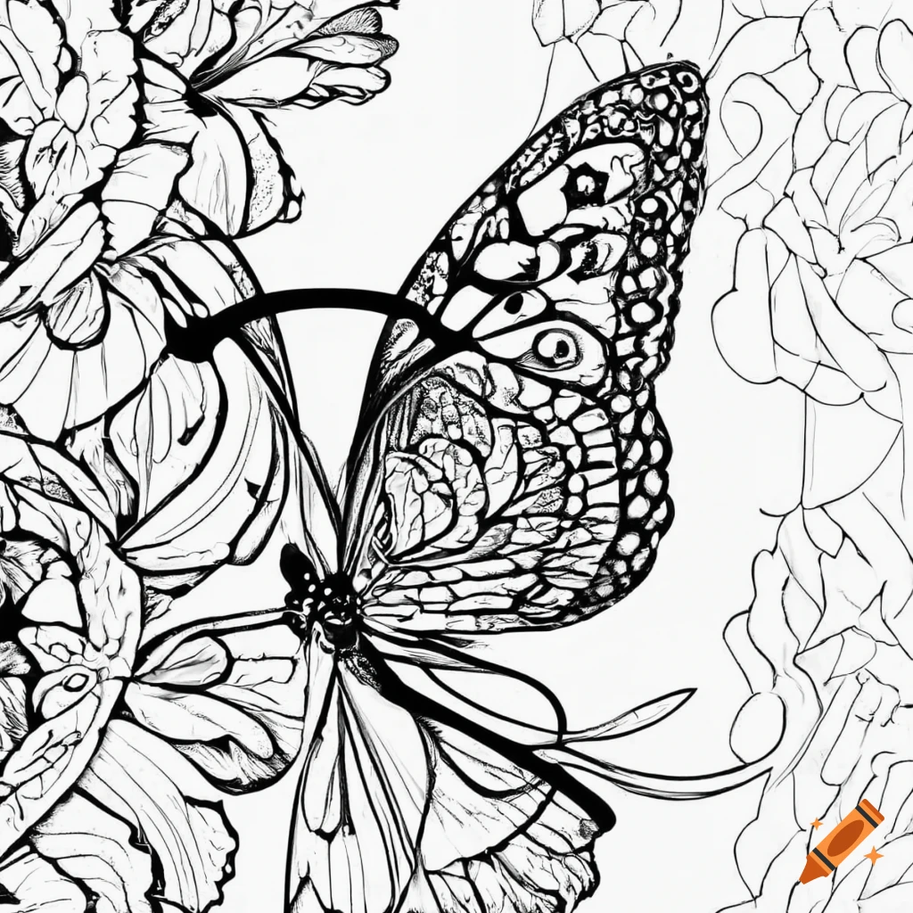 Butterfly coloring page in black and white