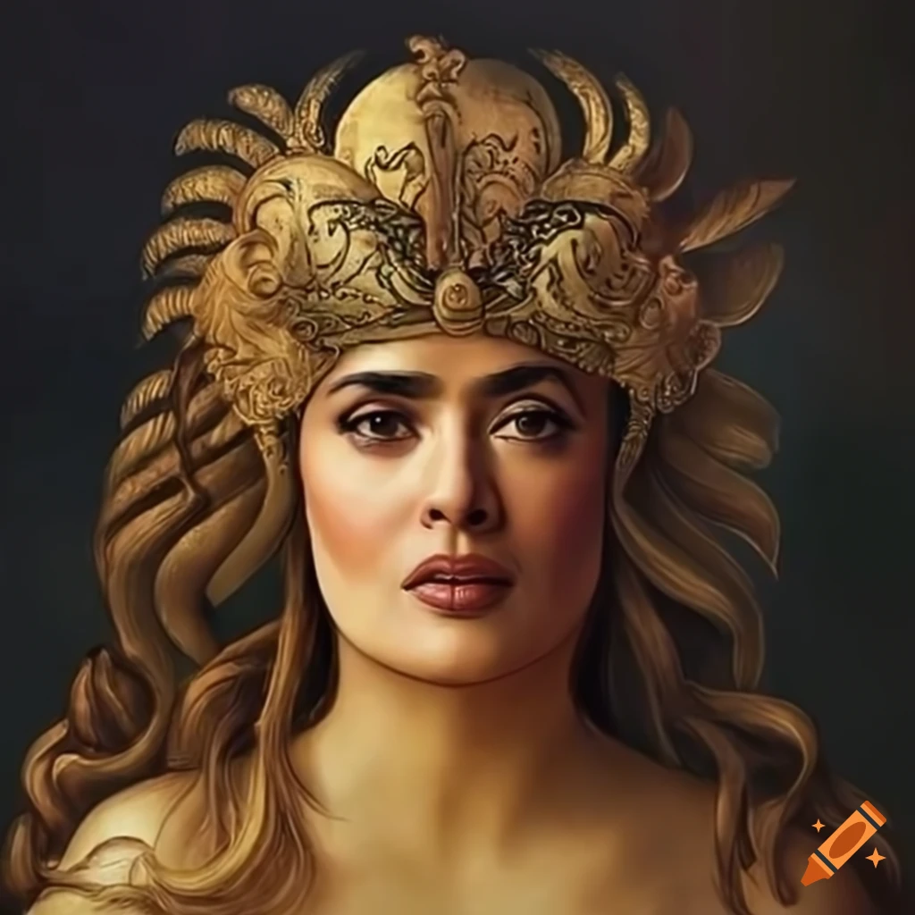Elegant portrayal of Salma Hayek as Venus inspired by Botticelli