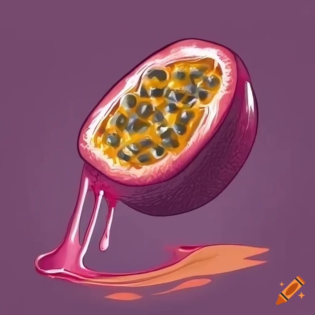 Halved passion fruit with golden juice and glistening black seeds