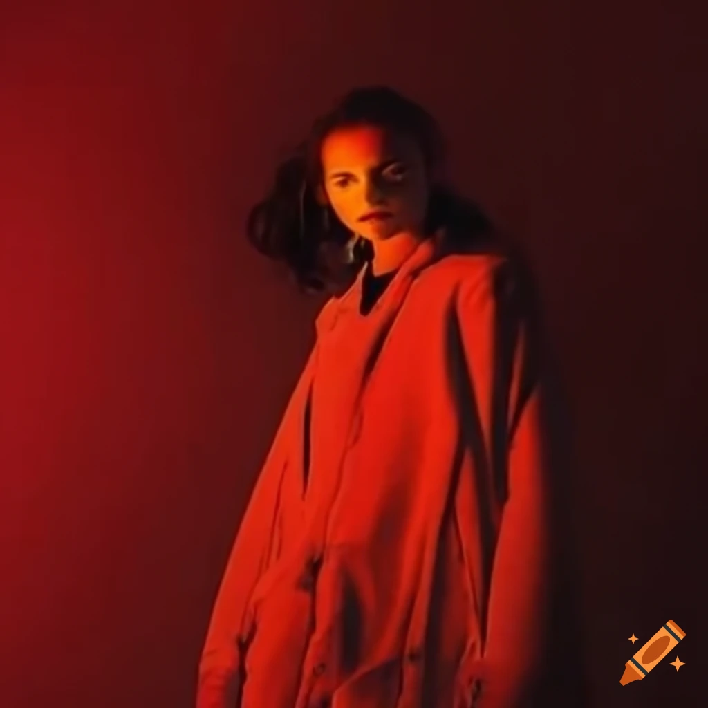 Astronaut in a red suit in a meadow
