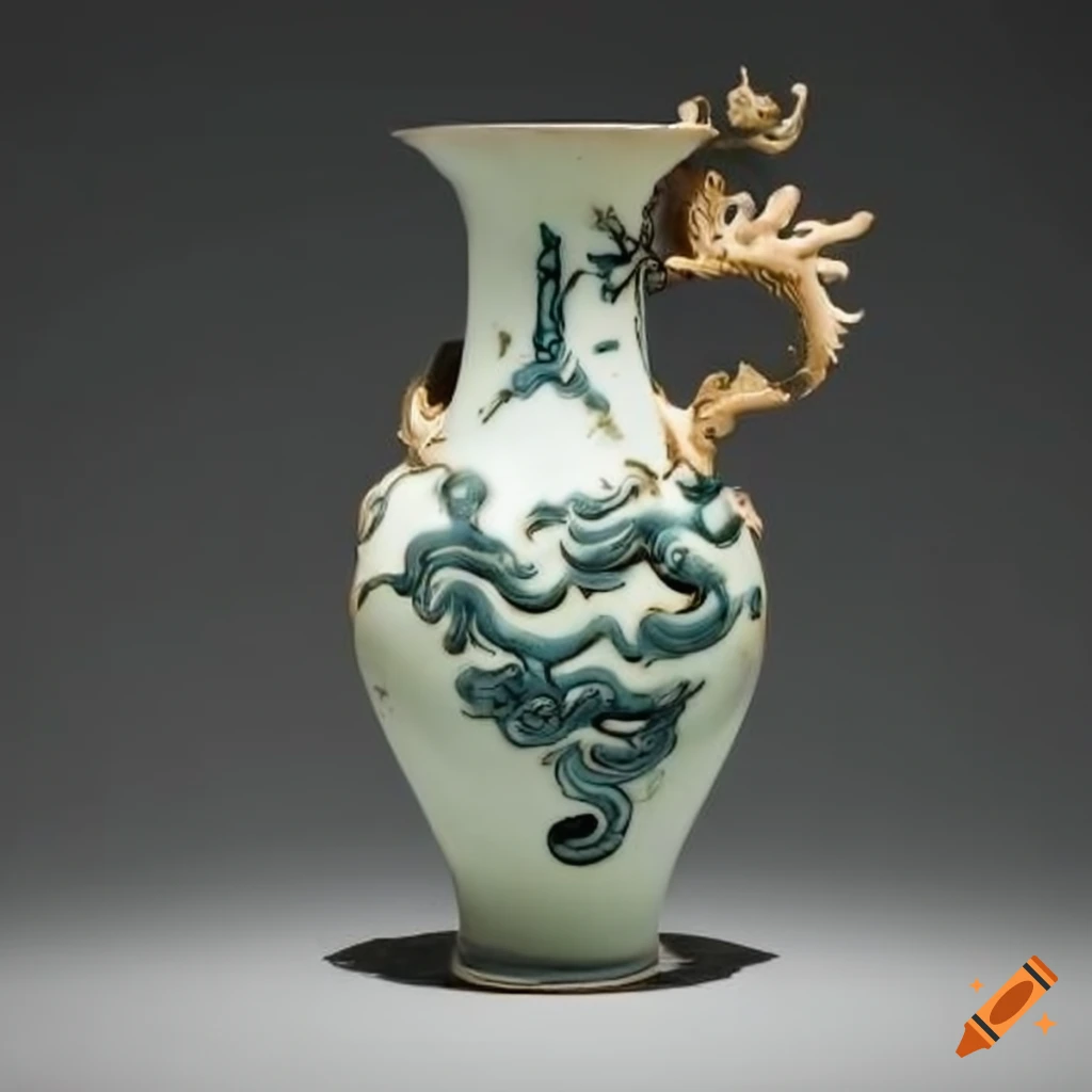 Broken china vase with dragon handles