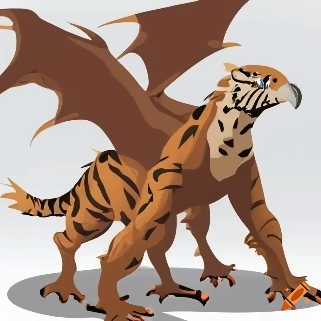 Tiger-dragon-eagle hybrid in cartoon style on white background