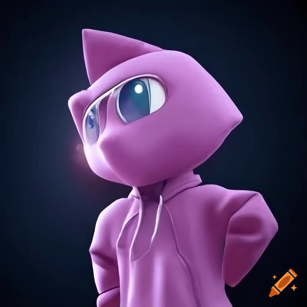 Mew Two from Pokémon in hoodie with coder's hat and glasses