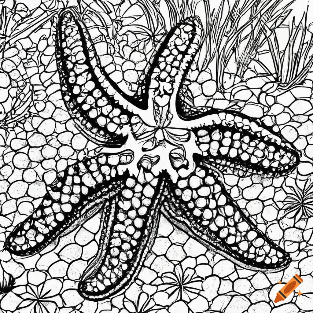 Black and white coloring page of a starfish