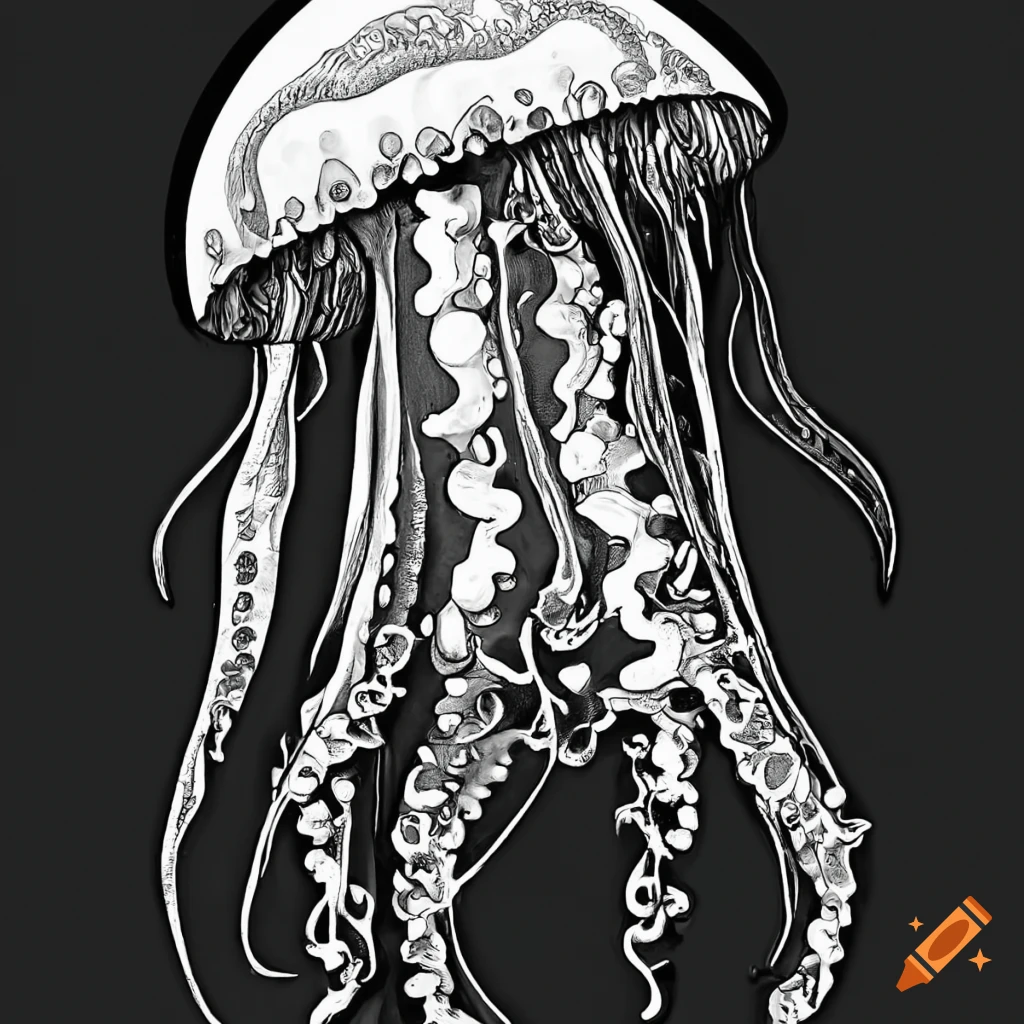 Black and white coloring page of a jellyfish
