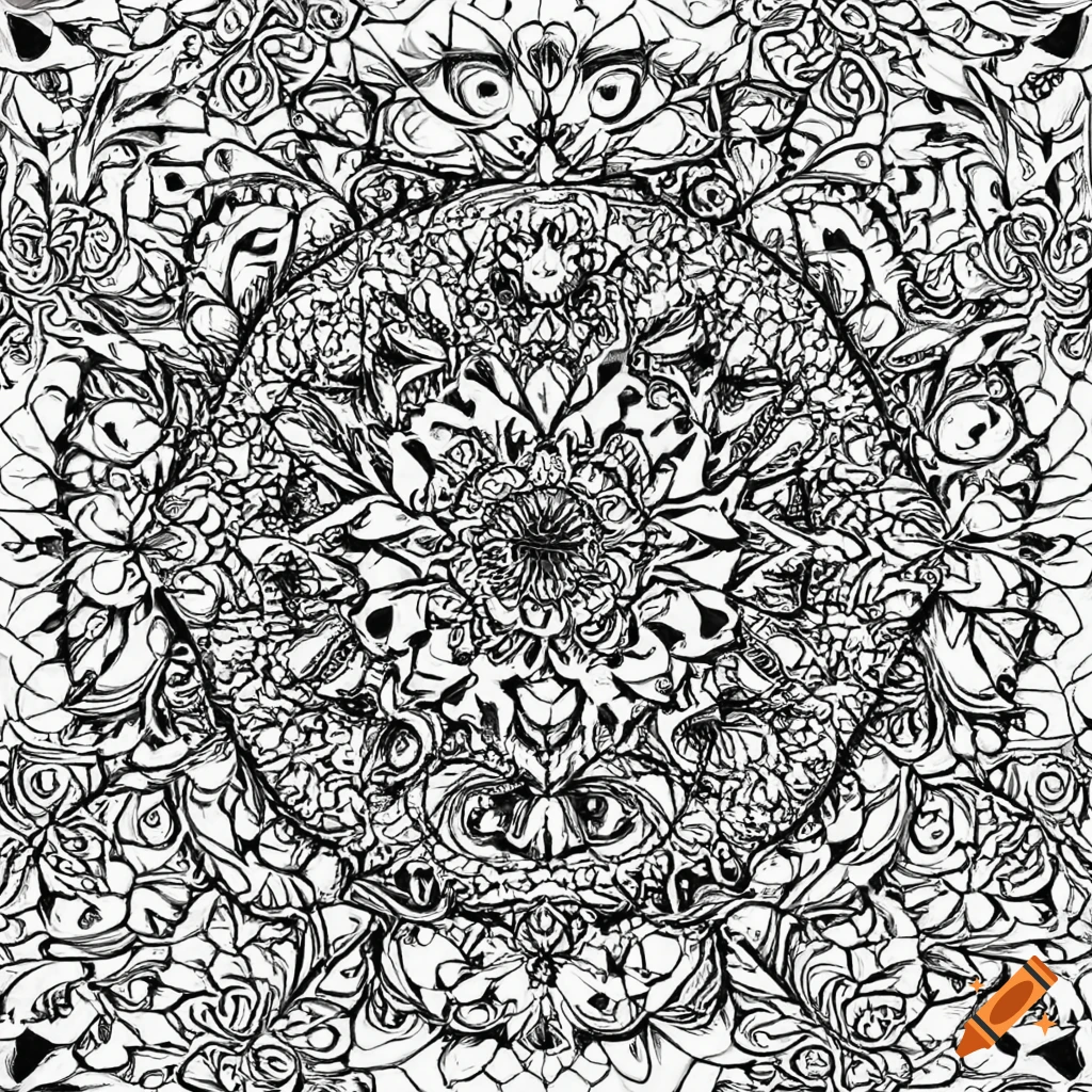 Mandala full body flower coloring page for adults on white background