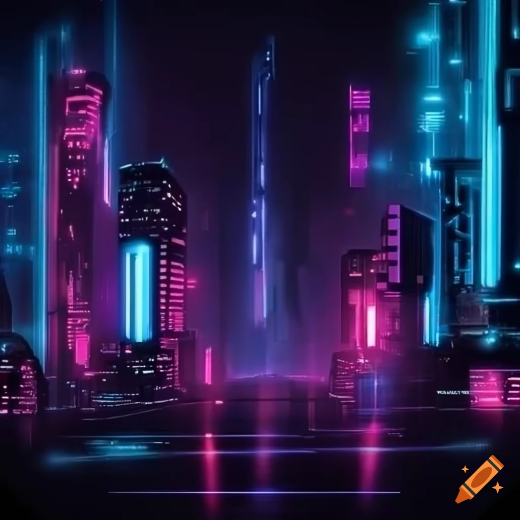 Tron cyberpunk city skyline with neon glow