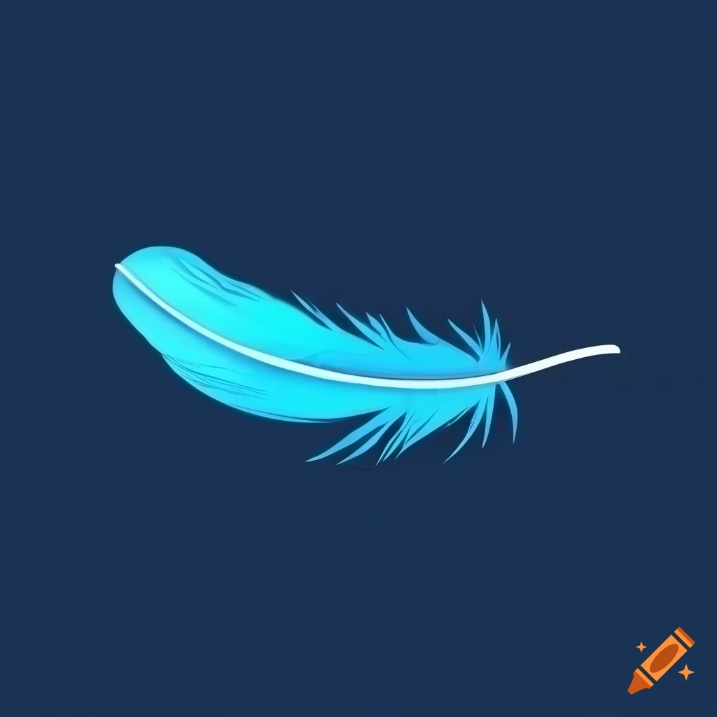 Single feather in black, blue, and silver colors on white background
