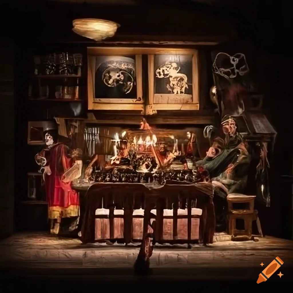 Pirate-themed birthday celebration in a vintage pub with old pirate ships