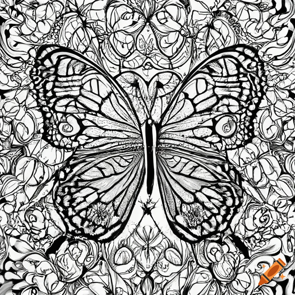 Butterfly coloring page in black and white