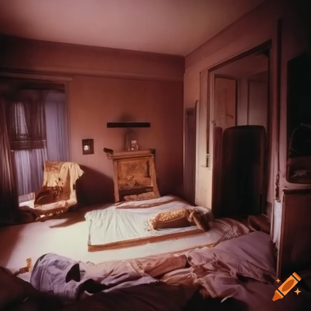 Abandoned 1970s room with a bed