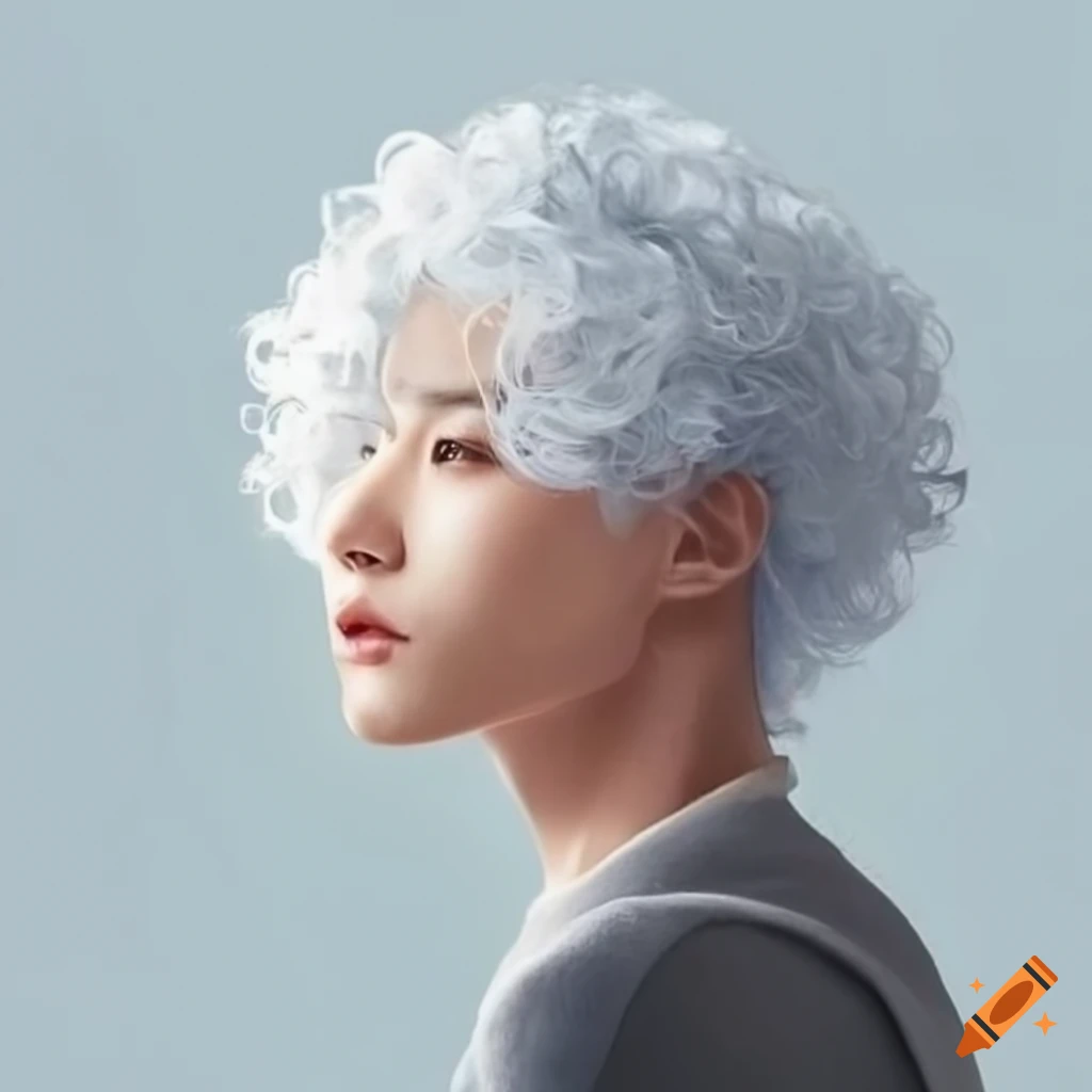 Asian male with curly white hair
