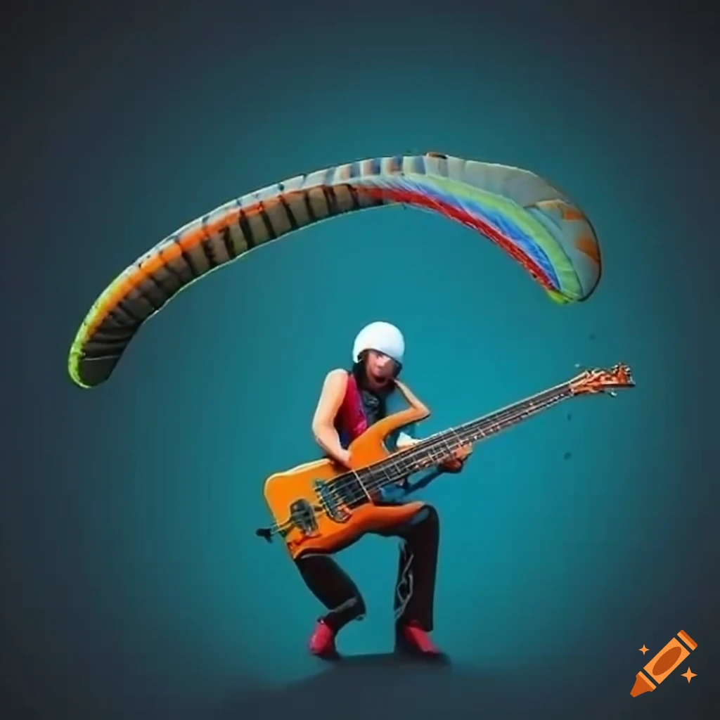 Paraglider playing a bass guitar