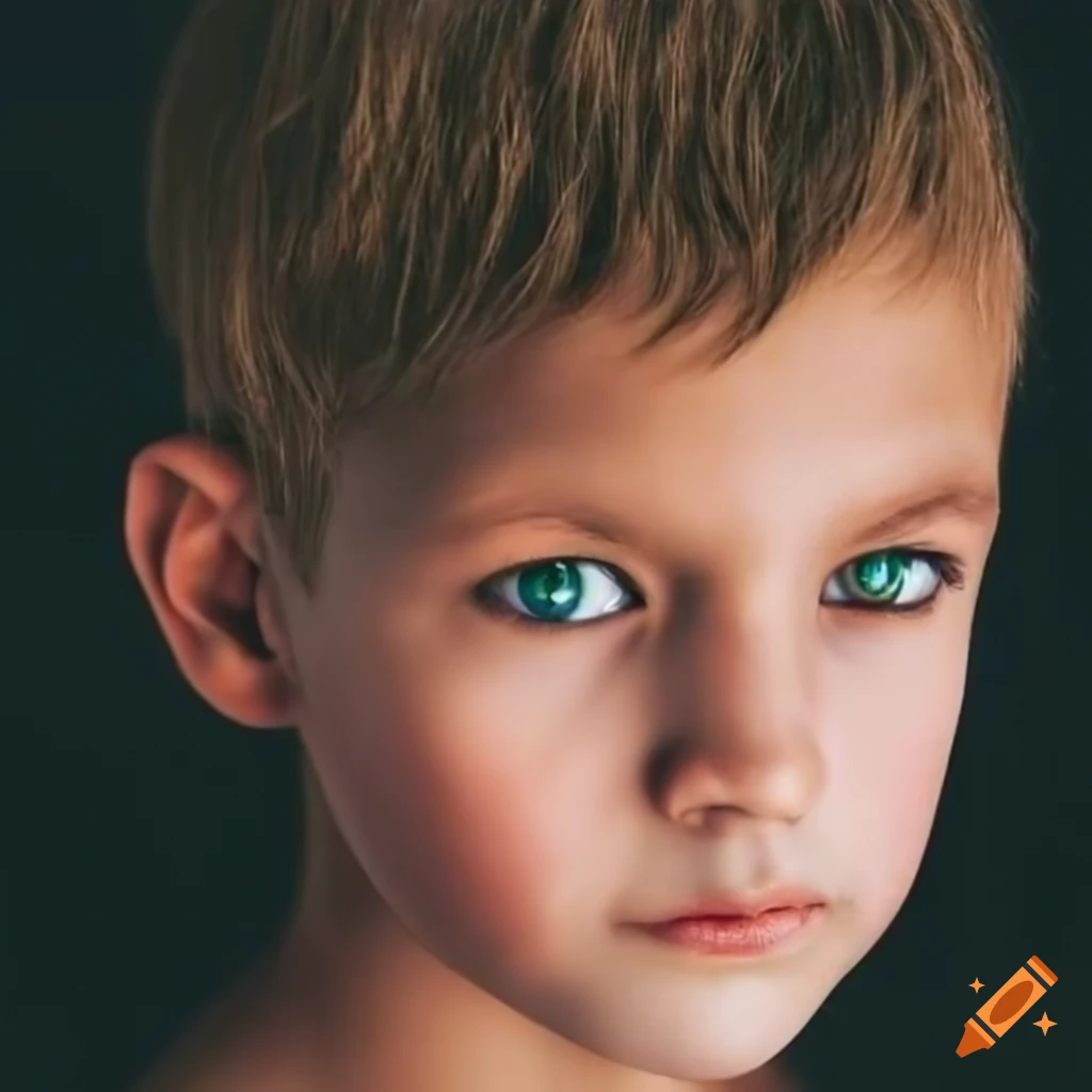 Side portrait of a boy model with green eyes and neutral expression