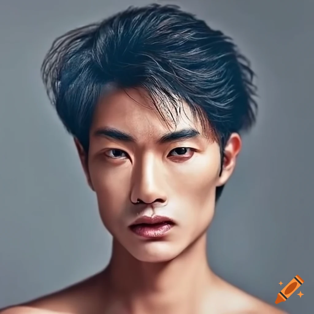 Portrait of a stylish 32-year-old Asian man with elegant hair