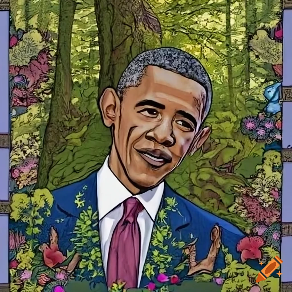 Portrait of Obama in an enchanted forest in Oregon in Renaissance style