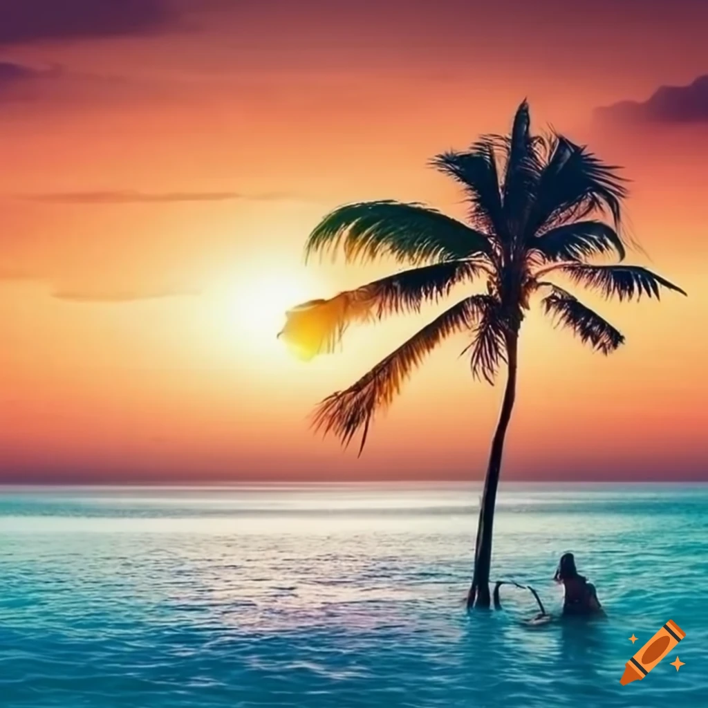 Vacation image by the seaside with sun and a beautiful reef
