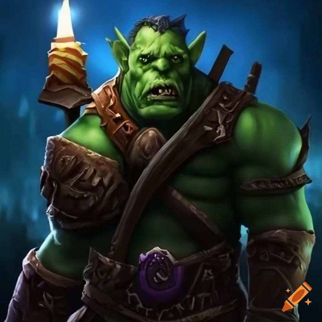 Warcraft orc celebrating a birthday with a knife