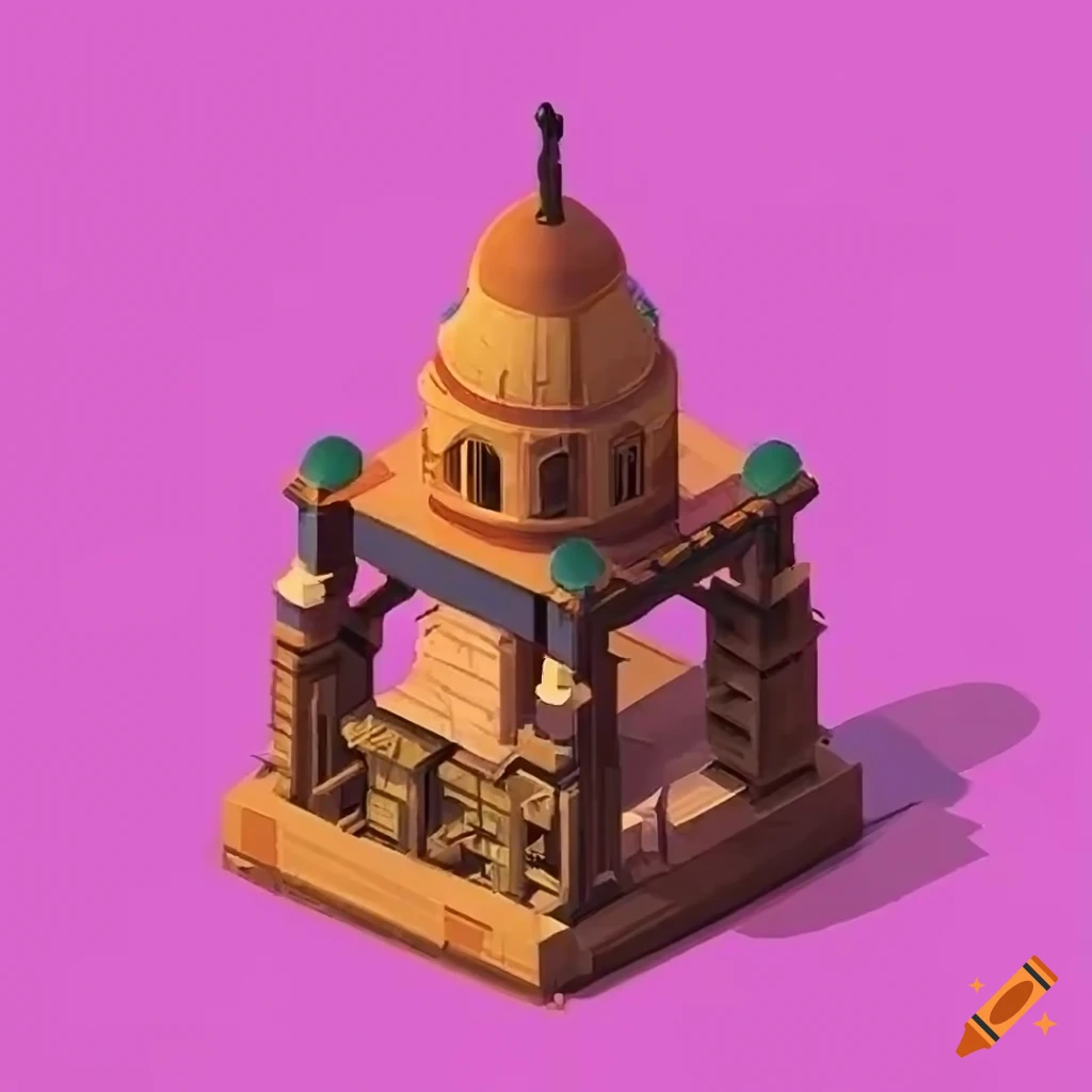 Isometric view of ancient monuments lost to time