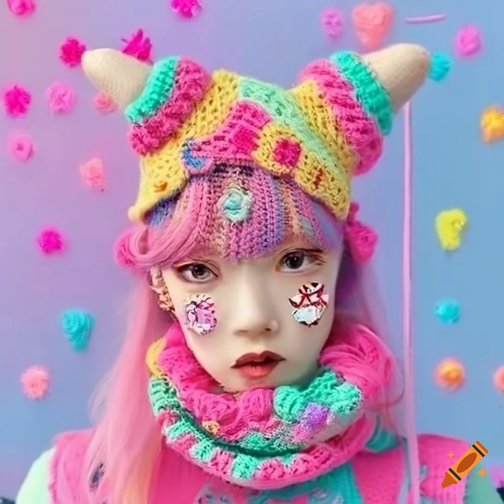 Decora kei style crochet leg warmers with decorations and accessories