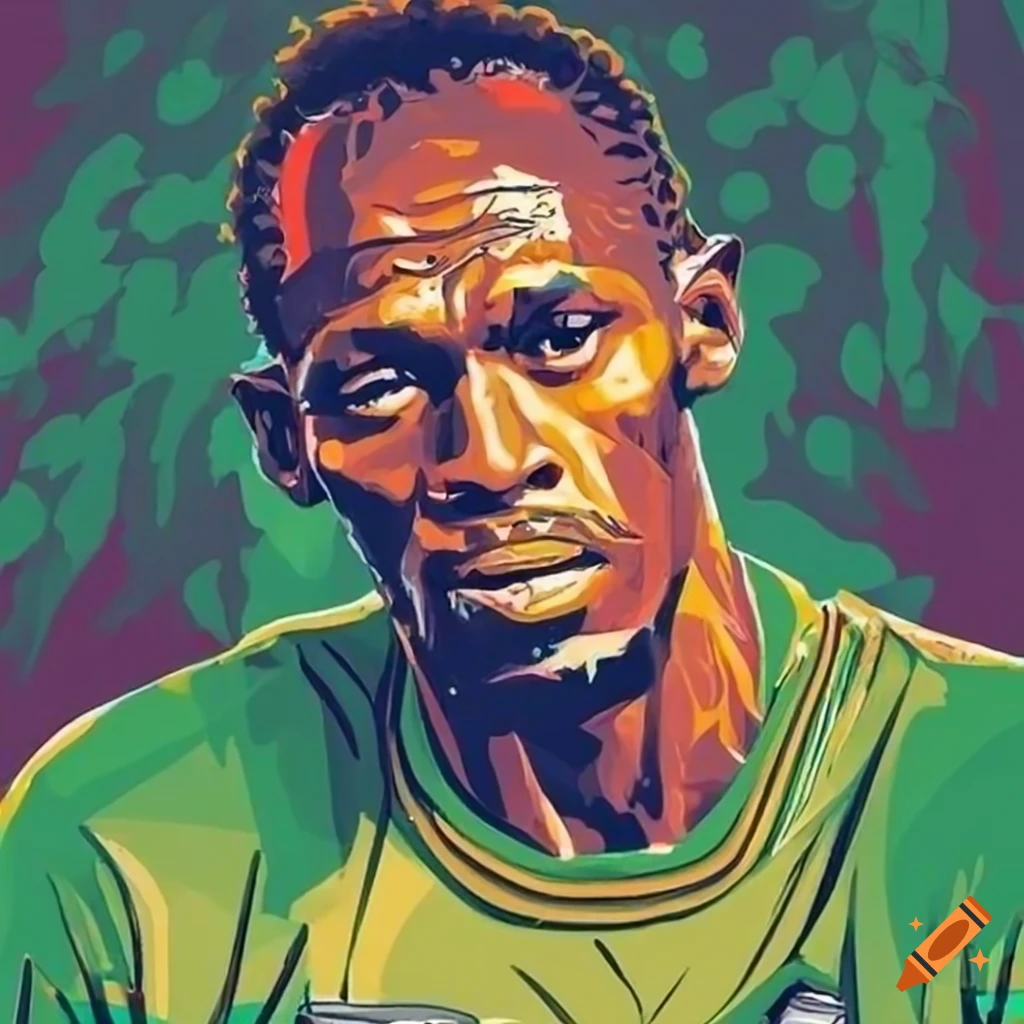 Portrait of Usain Bolt in Bob Marley retro style