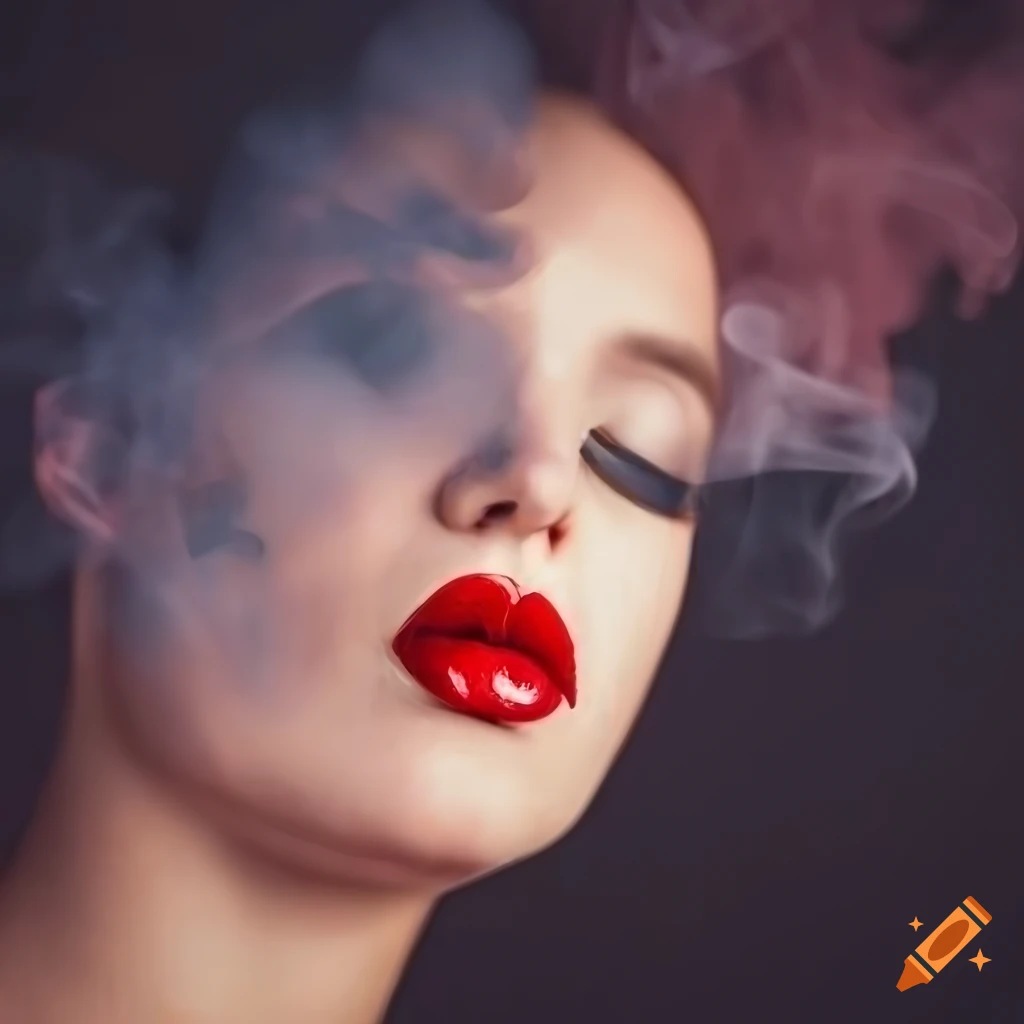 Close-up of lips exhaling cigarette smoke in high resolution