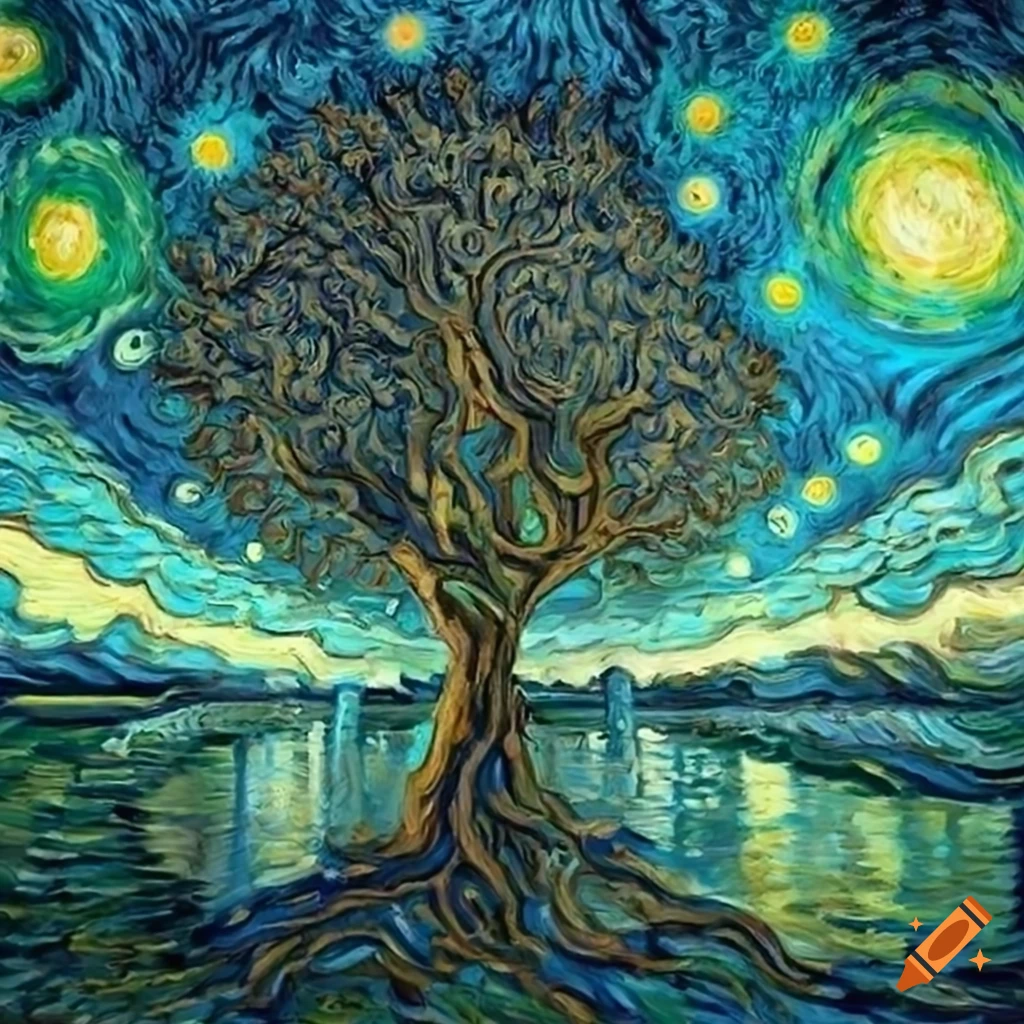 Fractal tree in a Van Gogh style painting