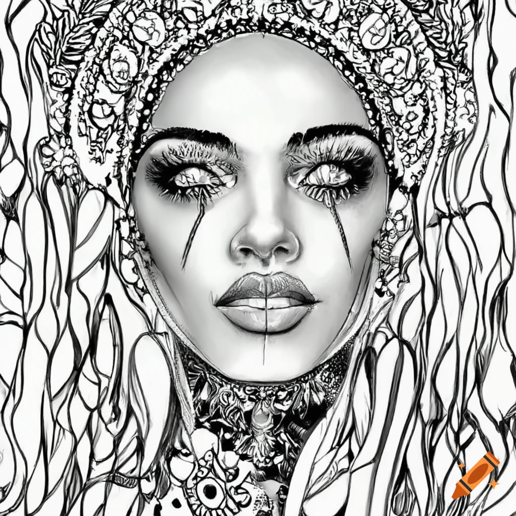 Black and white coloring page of a woman