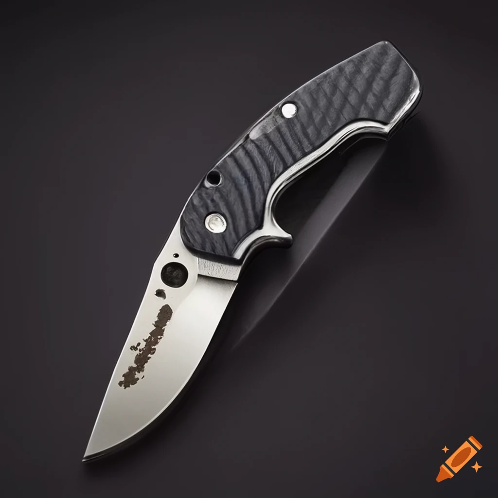 Spyderco jackknife on futuristic steel table with dark glass surface