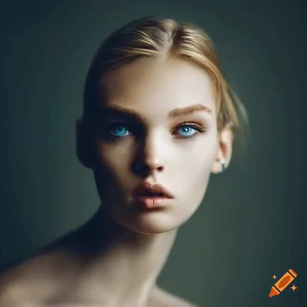 Portrait of an ethereal young man with pale skin and caramel blonde hair