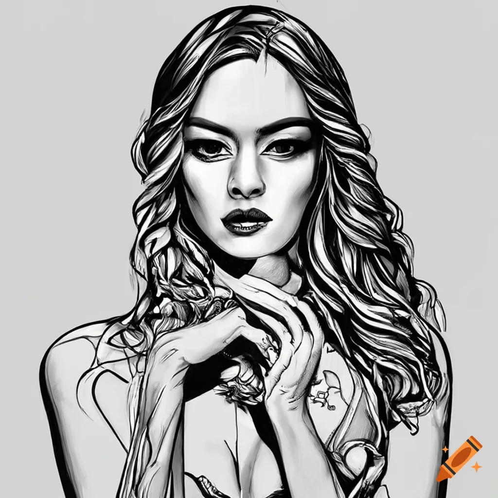 Black and white coloring page of a woman
