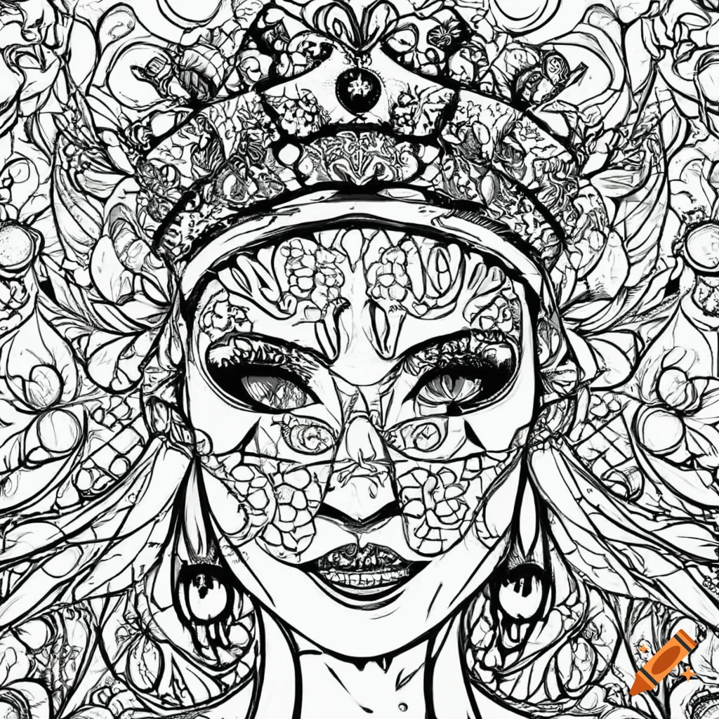 Black and white coloring page of a queen