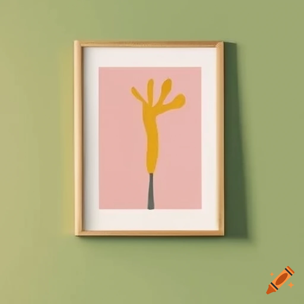 Matisse style poster with West African motifs in blush pink, light sage green, and mustard yellow