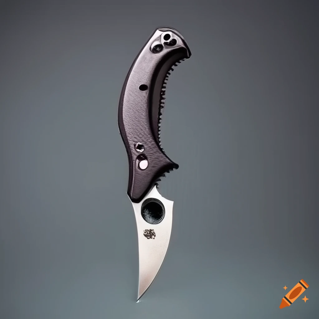 Spyderco jackknife on a dark glass steel table with a futuristic Japan style