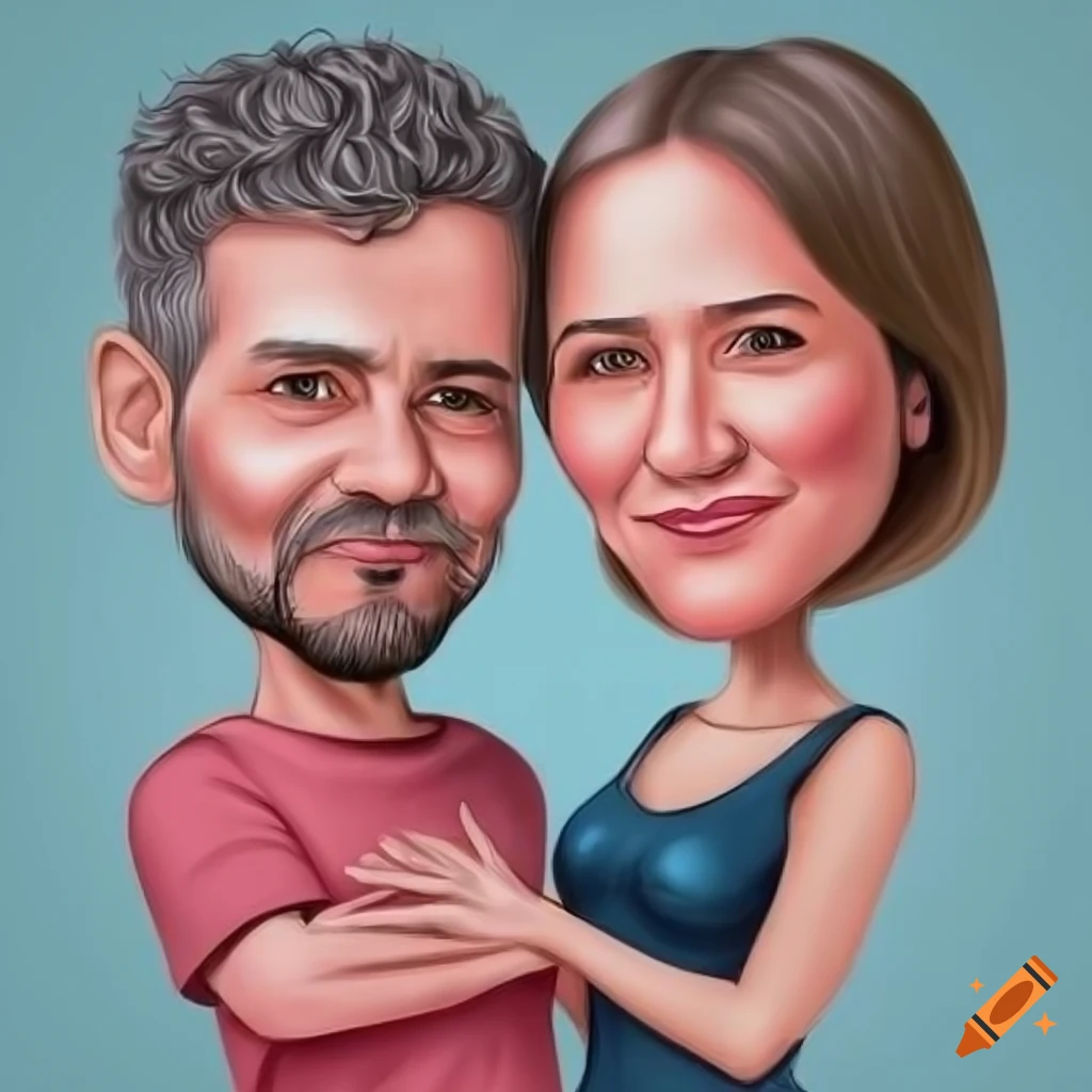 Caricatured angry couple in a fight