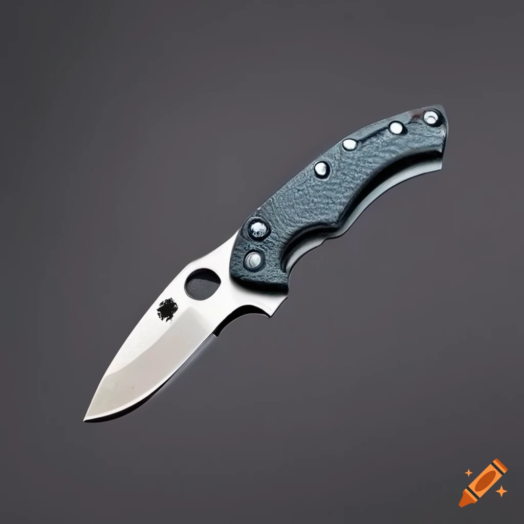Spyderco jackknife with grip on dark glass steel table in futuristic Japan style