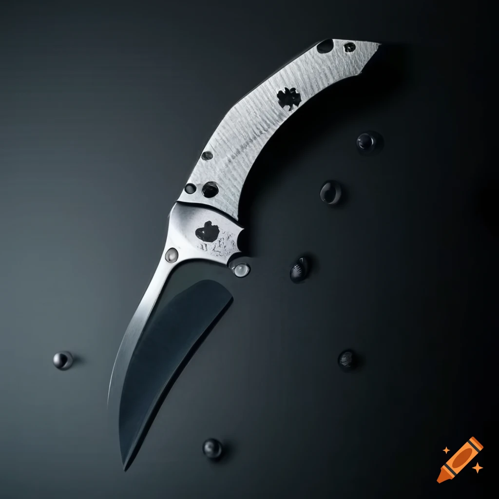 Spyderco jackknife with grip on dark glass steel table in futuristic Japan style
