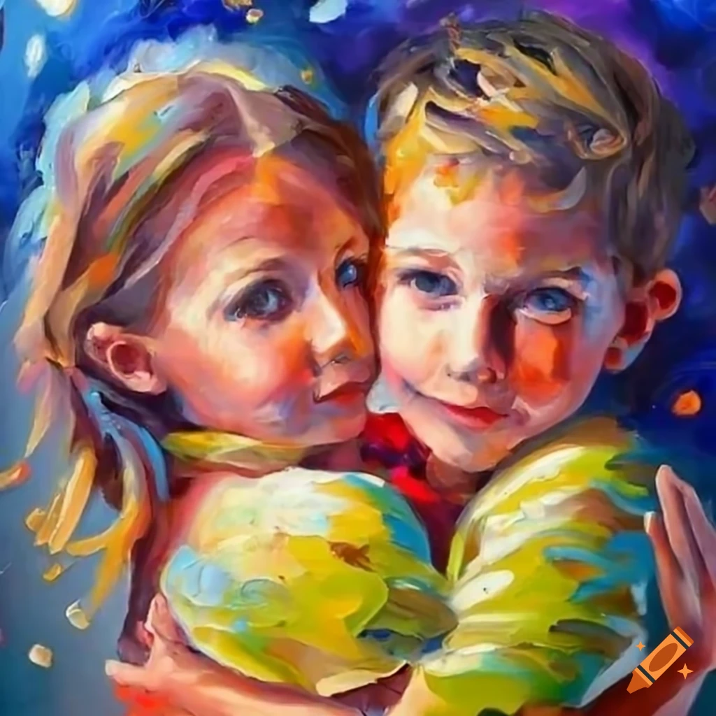 Older brother and younger sister in a heavenly setting
