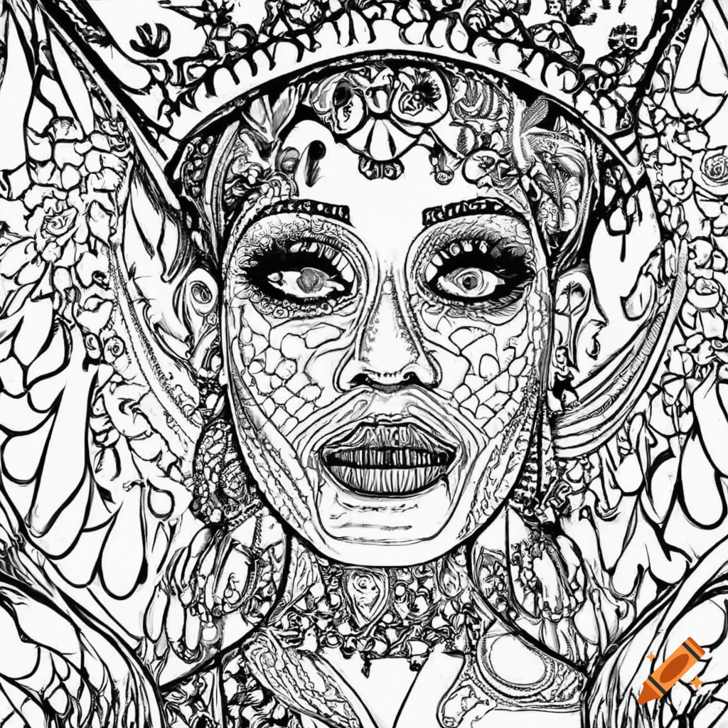 Black and white coloring page of a queen