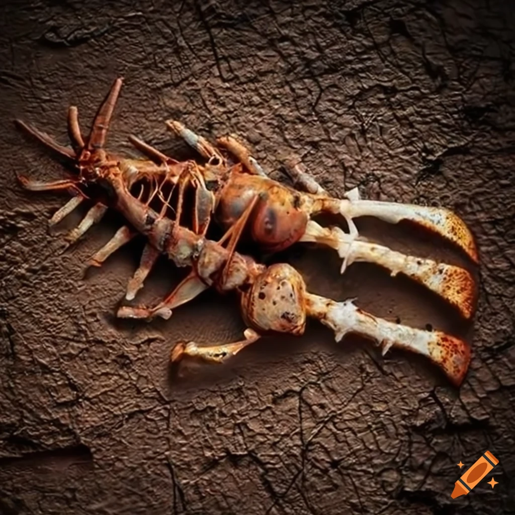 Weird rusty lobster animal bones inspired by fossils